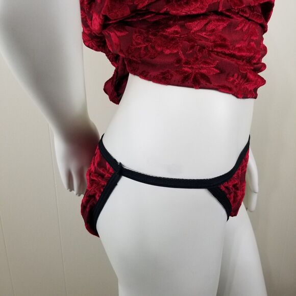 PETRA Babydoll Set XL Red Lingerie Nighty Velvet Brocade Semi-sheer Negligee 2pc - Picture 7 of 10